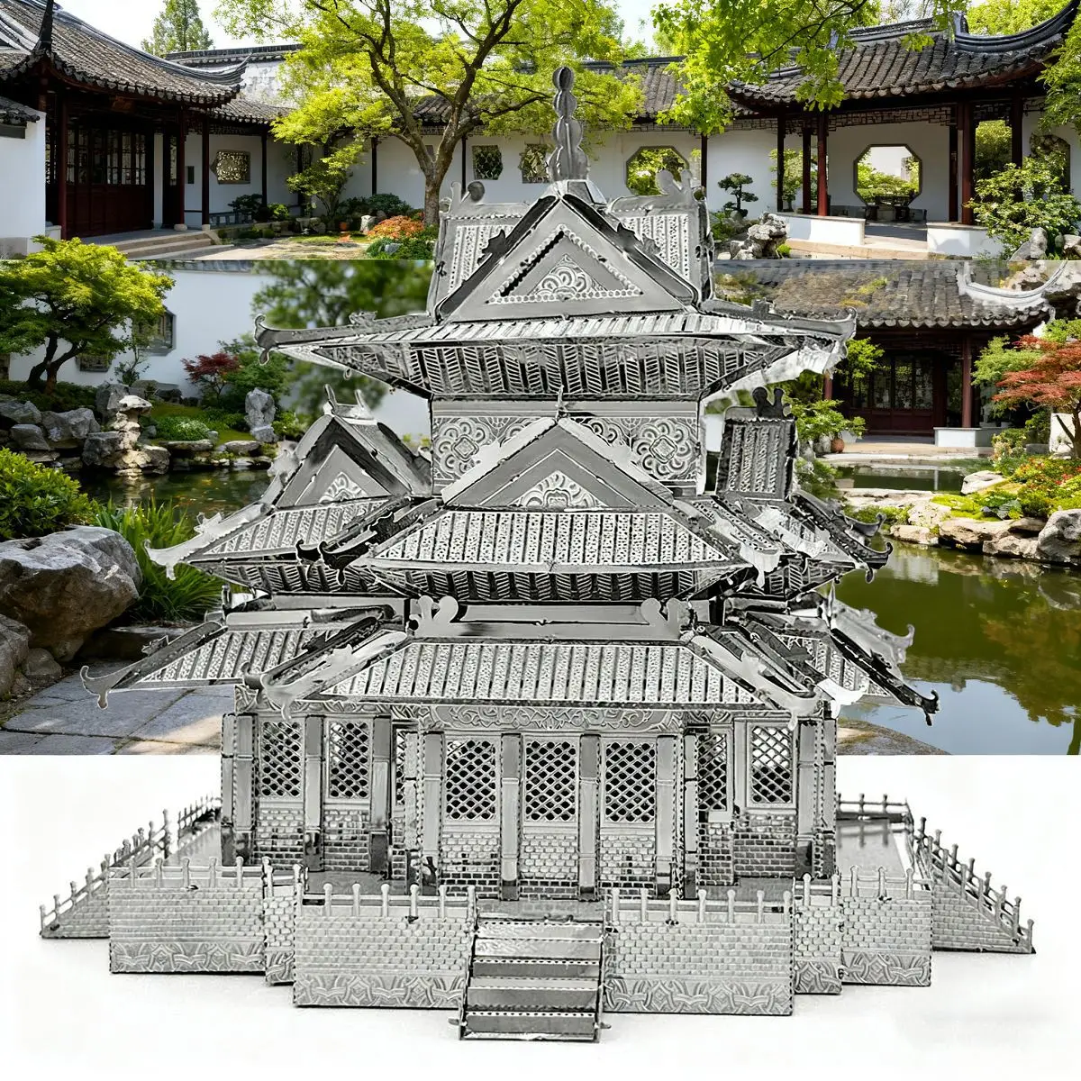 3D Metal Puzzle Corner Tower Yellow Crane Tower Temple of Heaven Chinese Classical Architecture Assembly Model Jigsaw Puzzle Toy