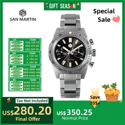 San Martin 40mm 62Mas Seagull ST1901 relojes mecánicos de cuerda manual para hombres reloj cronógrafo zafiro de lujo 10Bar Lume SN0007JS