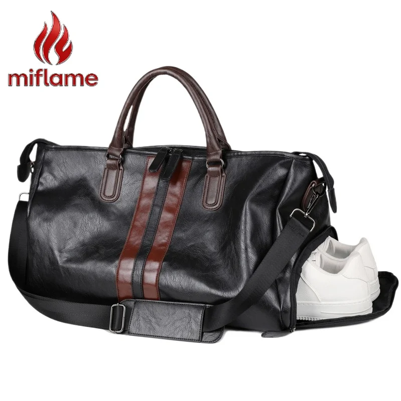 

Men's Luxury Leather Large Capacity Travel Bag with Shoe Compartment Shoulder Crossbody Purse Handbag for Short Trip