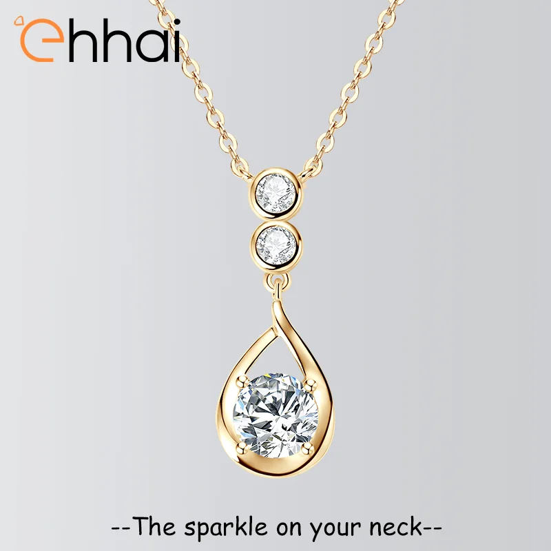 

Ehhai полный круглый муассанит кулон в виде капли воды ожерелье для женщин настоящее серебро 925 пробы свадебная цепочка тонкая шея ювелирные изделия колье