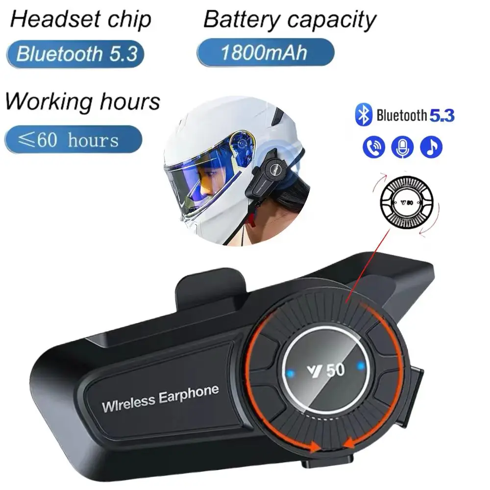 Y50 Motorcycle Bluetooth Helmet Headset Roulette Rotation Control Bluetooth 5.3 Wireless Headset Call Headset IP67 Waterproof