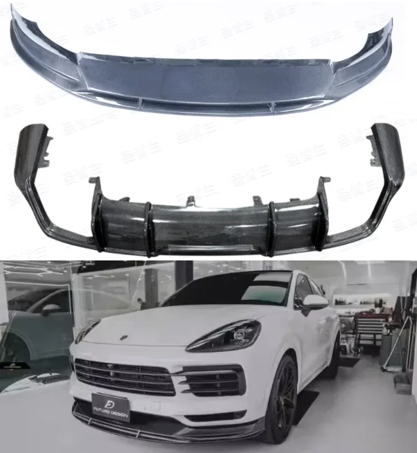 For Porsche Cayenne Coupe 9Y0 2018-2023 Real Carbon Fiber Bumper Front Splitters Lip Rear Trunk Diffuser Spoiler Cover Body Kit