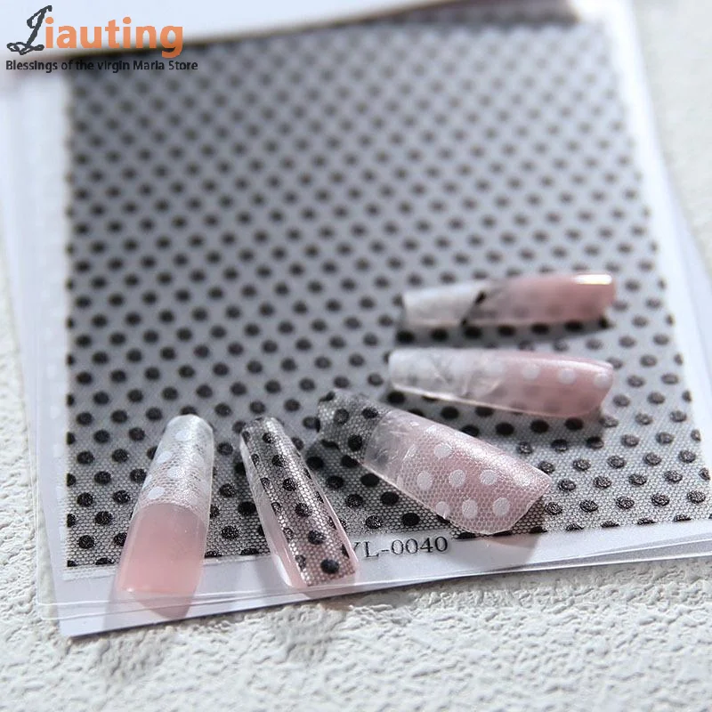 Black White Polka Dot Lace Design Nail Art Stickers Adhesive Sliders DIY Nail Decals Foils Wraps Decorations Manicure Salon
