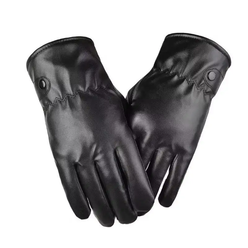 Black Winter Leather Gloves Thick Fleece Lined Windproof Warm Touchscreen for Men Women Cycling Outdoor Skiing