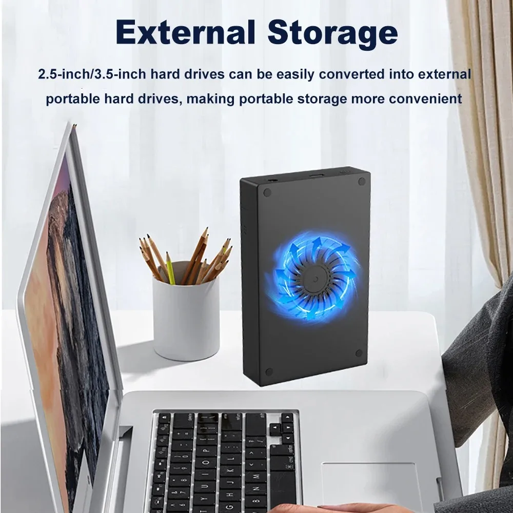 2.5/3.5インチHDDケース SATA-USB 3.0アダプター SSD外付け冷却ファン付きハードドライブエンクロージャ 450Mb/s 22TB HDDケース PC/ノートパソコン用