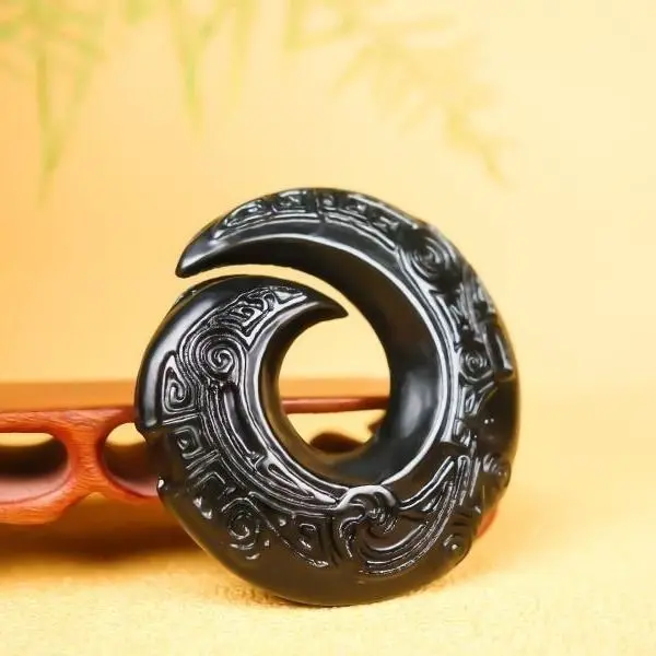 Ancient Style Natural Ink Jade Pendant Fortune  Male Time Running Necklace Dark Green Safety