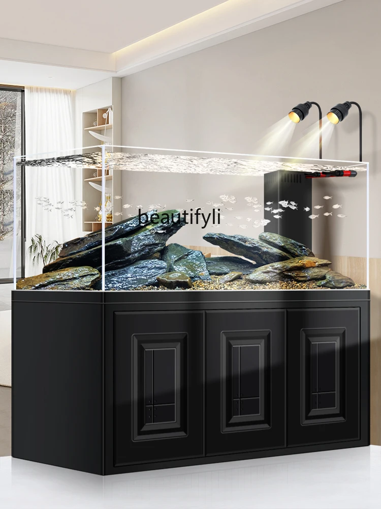 

Stream tank fish tank vertical living room medium and large aquarium ultra-white glass Lanshou ecological aquatic tank