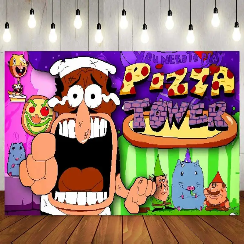 

Pizza Tower backdrop,Baby Shower decoration,Kid Birthday party supplies,photography vinyl background cloth