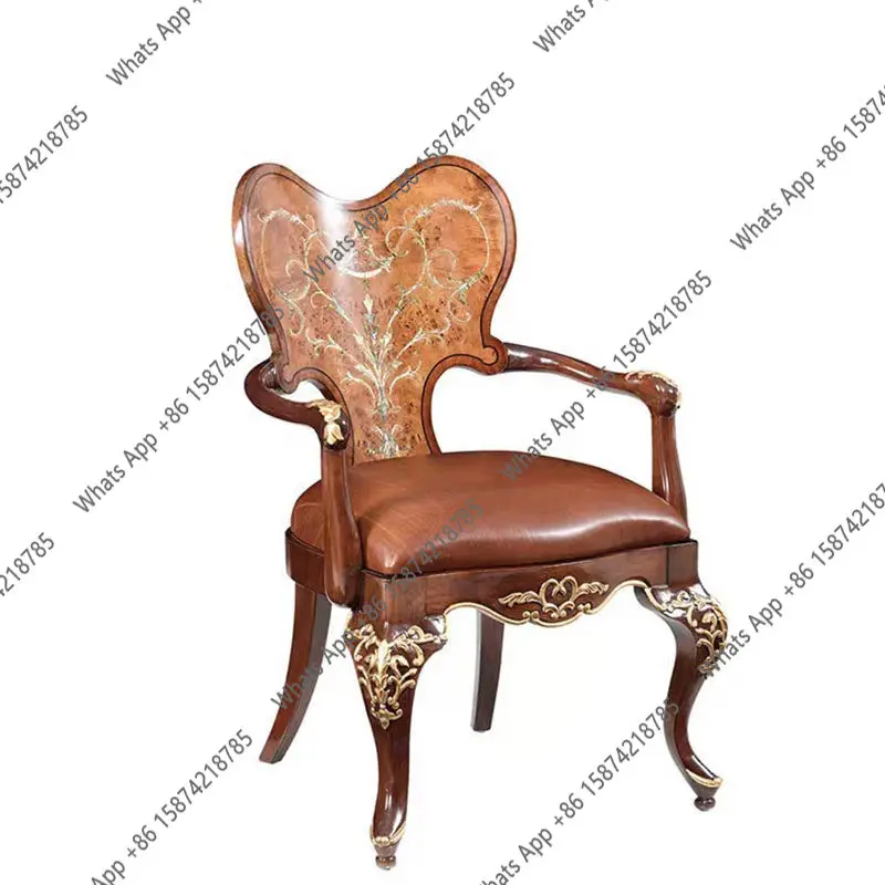 English solid wood leisure chair mahogany shell inlaid armrest book chair neoclassical villa furniture