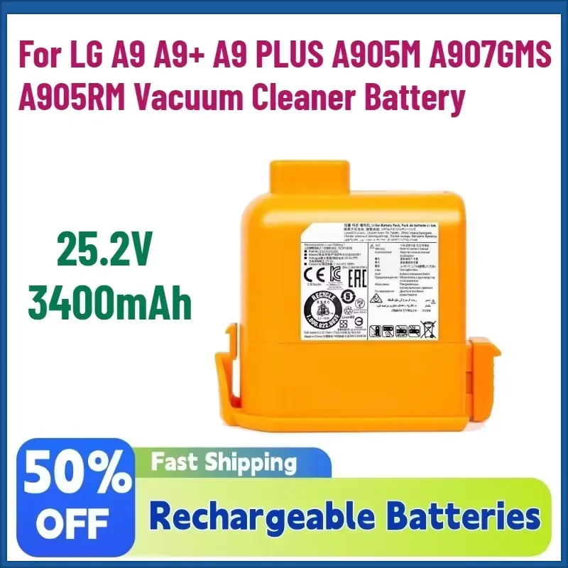 

High-Quality In Stock 25.2V 3400mAh Rechargeable Battery for LG A9 A9+ A9 PLUS A905M A907GMS A905RM Vacuum Cleaner Battery