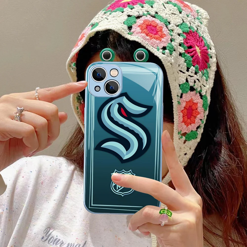 S-Seattle K-Kraken Club Phone Case Tempered Glass For iphone 14 13 12 11 Pro Mini XS MAX 14Plus X XS XR Fundas