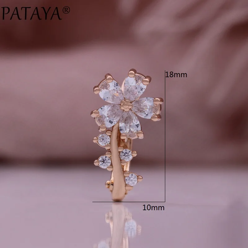 PATAYA Hot 585 Rose Gold Color Drop Earrings For Women Shiny Natural Zircon Accessories Daily Jewelry Christmas Gifts