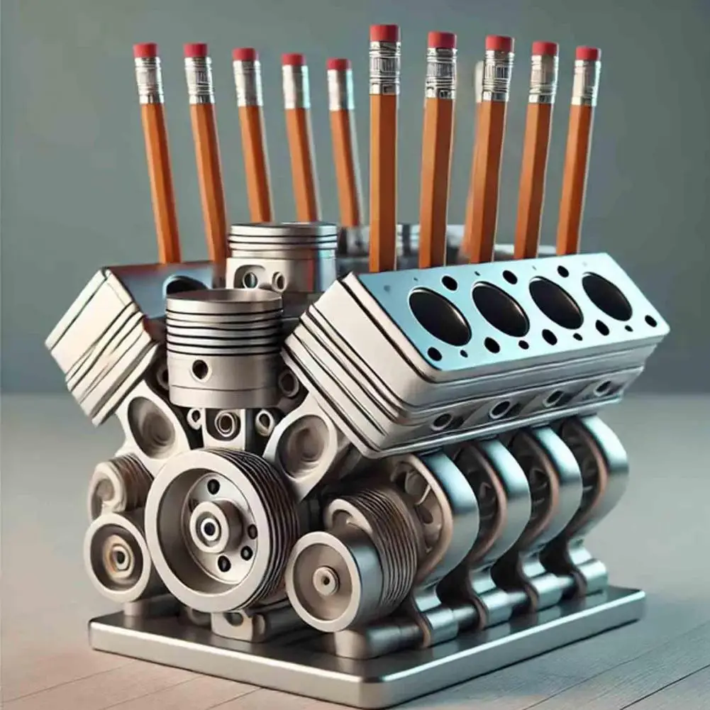 Pen Holder Resin V8 Car Engine Pen Holder Unique Stationery Organizer for Home Office Decor Desktop Ornament with Auto Engine view 2