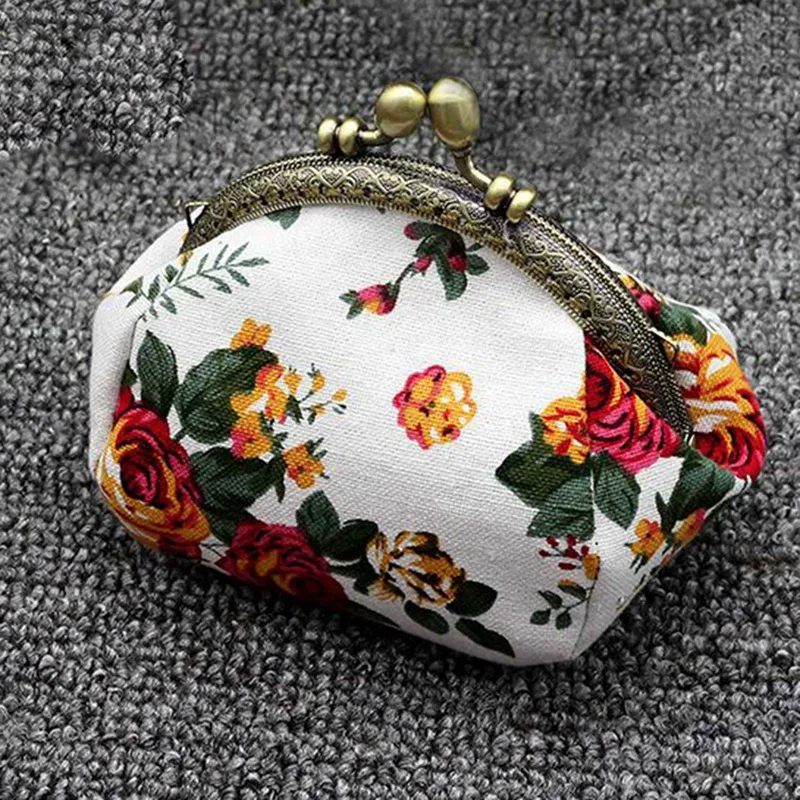 2X Wallet,Lady Vintage Flower Mini Coin Purse Wallet Clutch Bag (White)