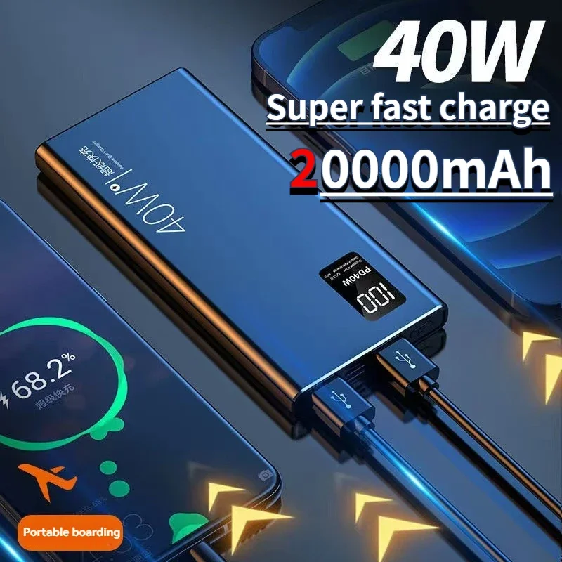 40W super fast charging, ultra large capacity power bank, 20000mAh ultra-thin, compact and portable mobile power bank, new model