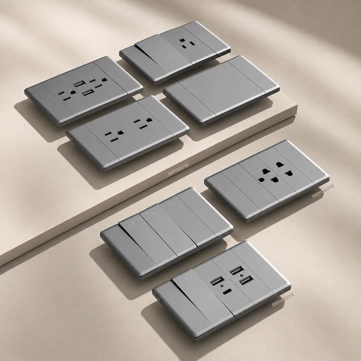 US Standard 15A Dual Wall Power Socket with USB Type-C Charging PC Panel Electrical Outlet Light Switch for USA Mexico