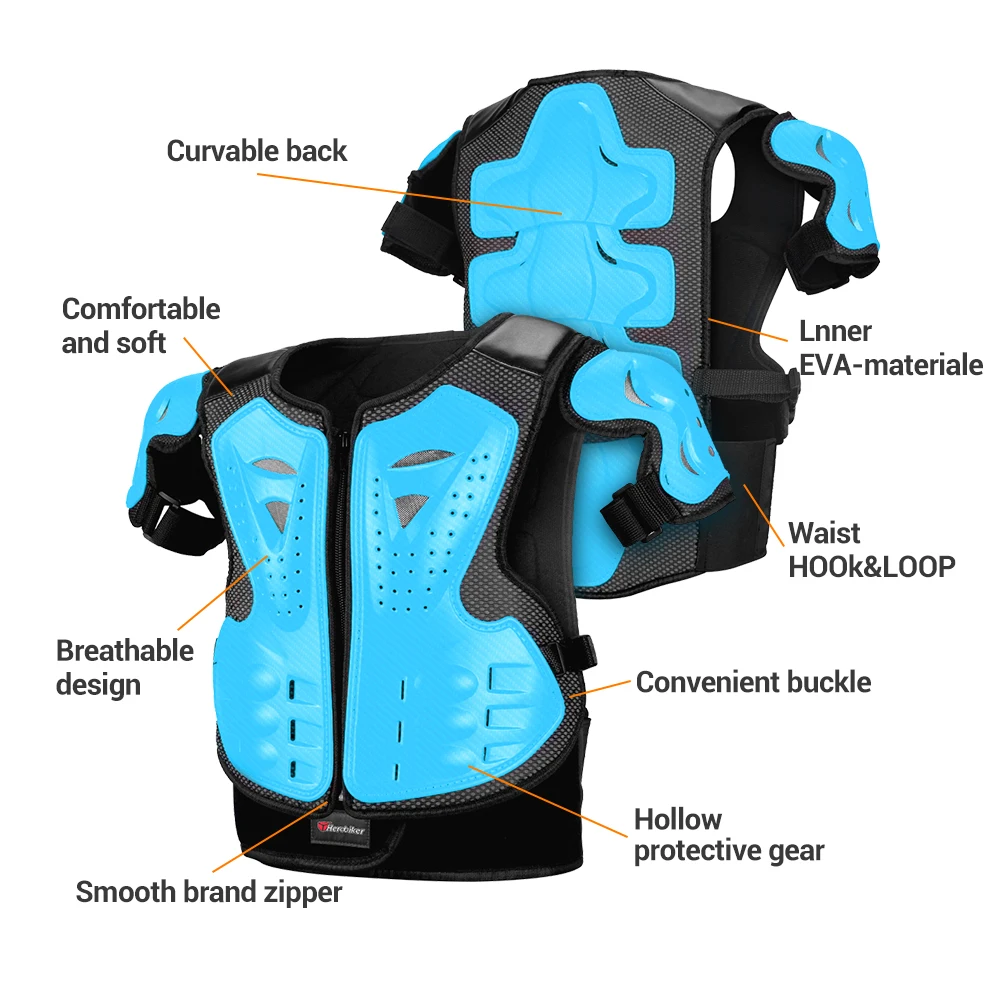 Children's Motorcycle Armor Vest Elbow Knee Pads Anti-Fall Motorbike Full Body Armor Back Protection Motocross Riding Clothing