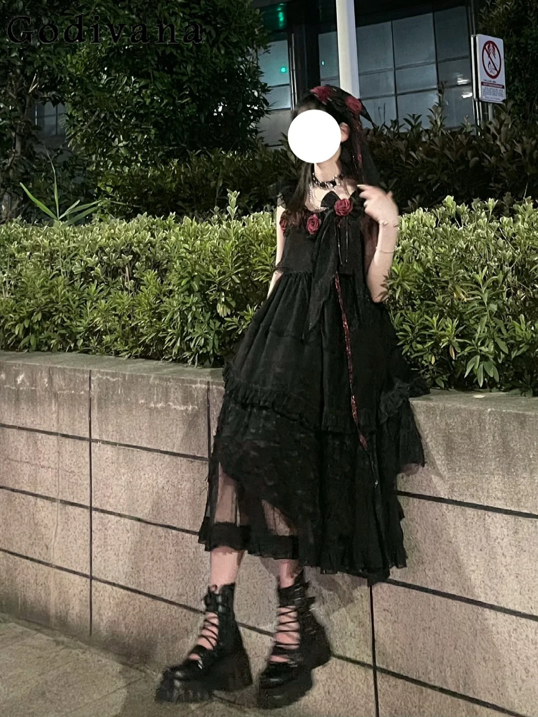 

Japanese Lolita Dress Gothic Ruffles Black Elegant Dress Girly Harajuku Cute Summer New Fashion High Waist Slim-Fit Dress Women