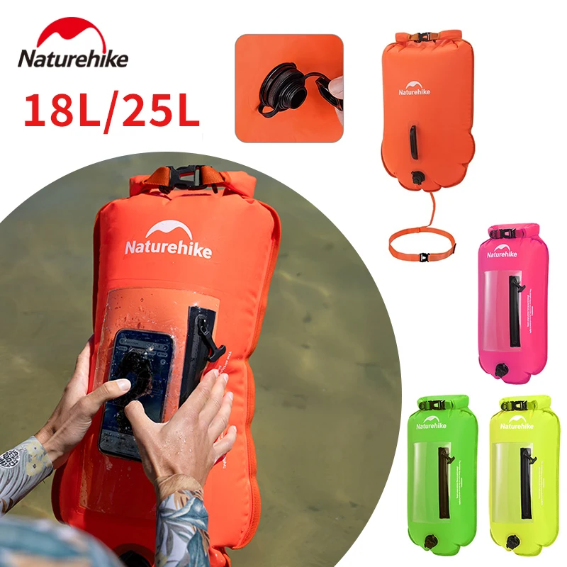 Naturehike 18L 25L Waterproof Bag Inflatable Swimming Bag Waterproof Double Balloon Swim Buoy Dry Bag Trekking Beach Storage Bag