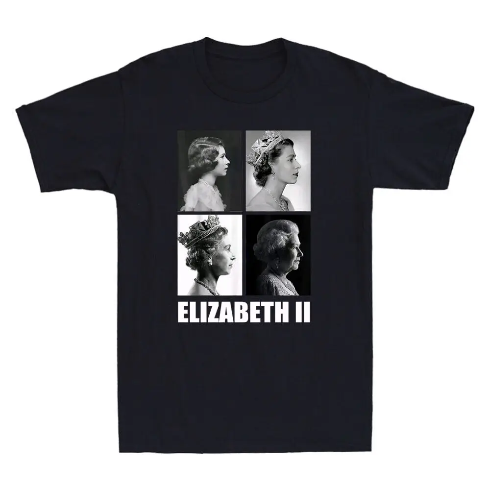 Queen Elizabeth II Memories Peace Collage  Of England Unisex Black T-Shirt Cartoon vintage Luxury oversized