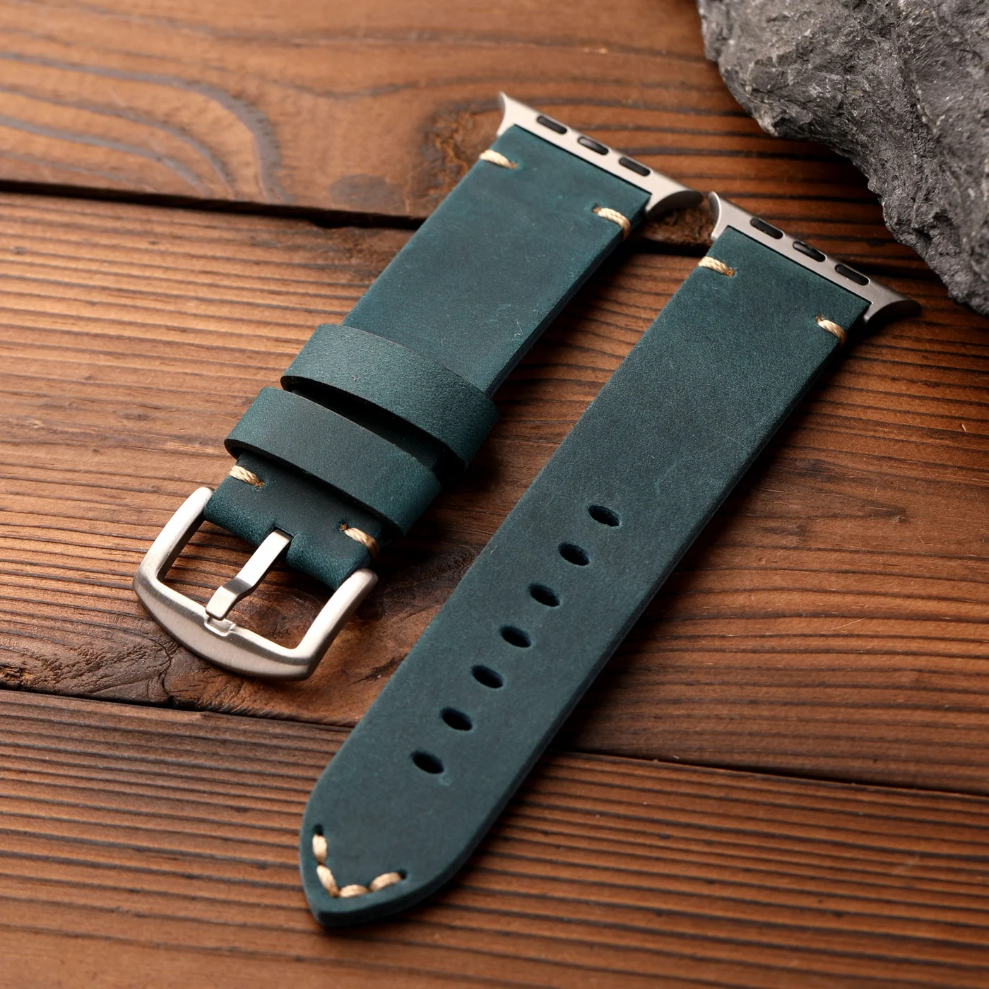 Handmade top layer cowhide strap, blue matte leather, compatible with Apple Watch 49MM ultra S13 thick cowhide top layer