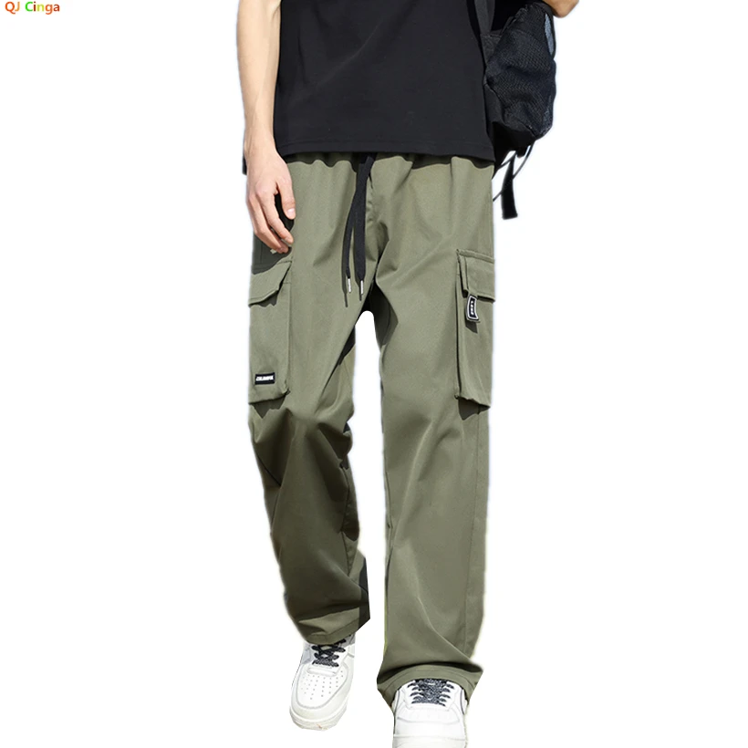 2025 New Green Lace-Up Drawstring Trousers Men's, Fashion Casual Pants, with Left and Right Side Pocket Decoration M-4XL