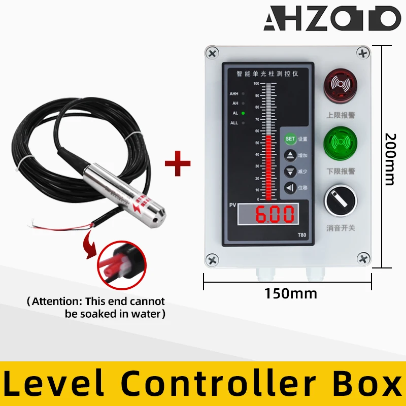 Liquid Level Display Control Box Waterproof Integral Level Transmitter Controller Input 4-20mA Water Level Alarm Tank