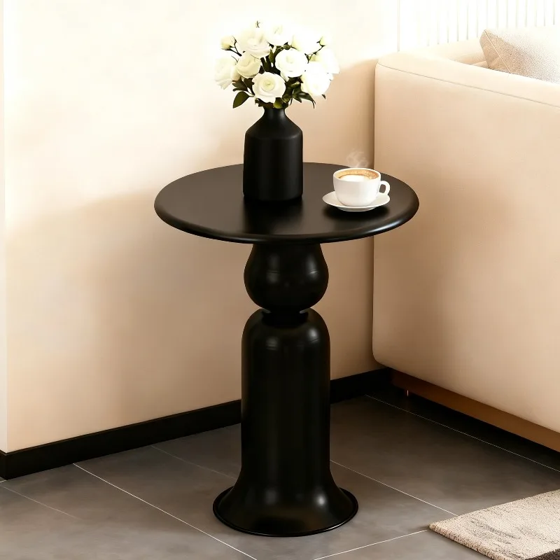 Italian Light Luxury Red Round Side Stand, Carbon Steel Sturdy, Creamy Small Coffee Desk for Living Room Sofa Bedside Nightstand
