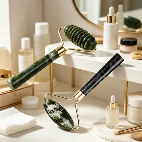 Natural Jade Roller Facial Massager Green for Face Neck Roller Massage Tool 1pcs