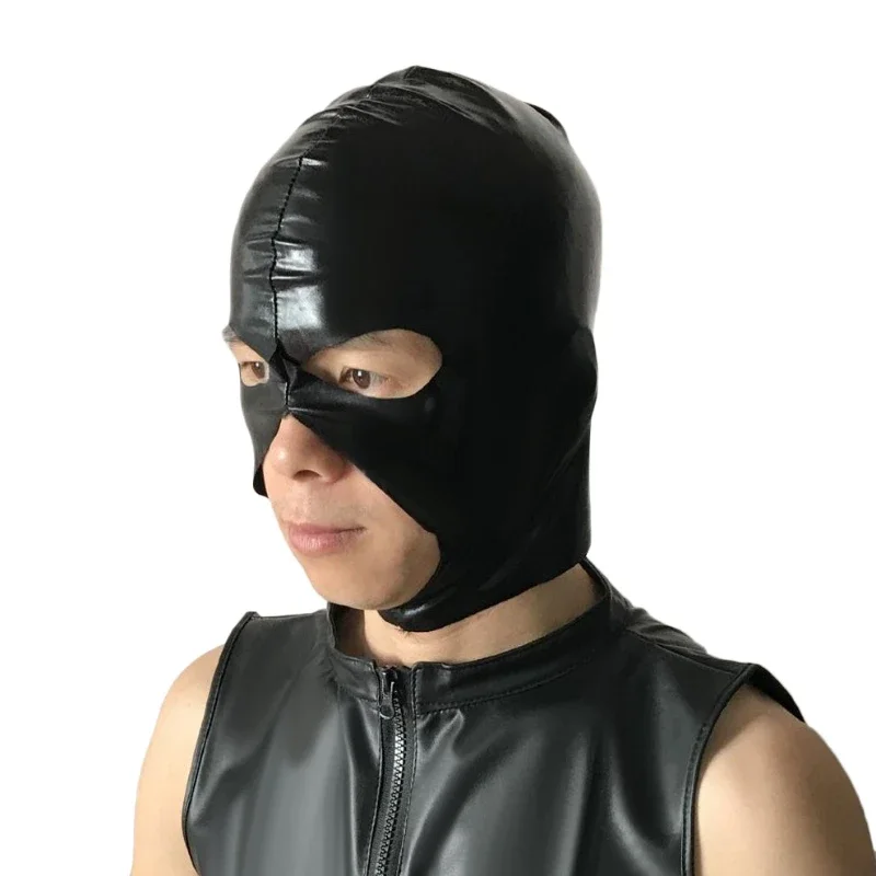 PVC Halloween Black Mask Full Head Hood Cosplay Costume Party 3 Holes Artificial Leather Hot Wet Look Spandex 2024 Hot New Mask