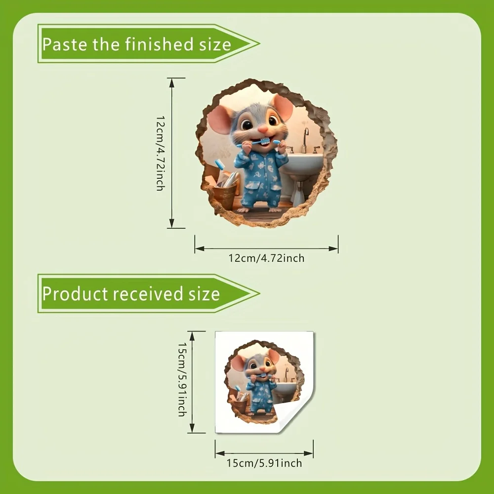 1 قطعة ملصق حائط مضحك ماوس تطل من خلال الفتحة - ديكور حمام غريب الأطوار، ملصق PVC ذاتي اللصق وقابل للإزالة للأسطح #4