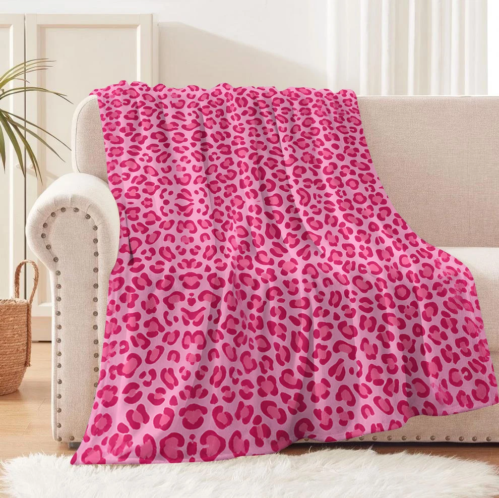 1PC Leopard Pattern Cheetah Arts Pink Blanket Flannel Thin Blankets for Home Office Travel Camping Perfect Gifts Four Season Use