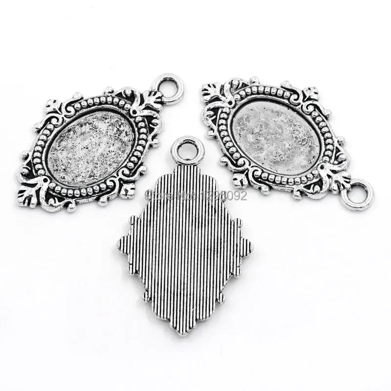 150Pcs Pendants Cabochon Cameo Setting Oval Flower Lace Antique Silver Tone Jewelry DIY Findings Charms 40x25mm