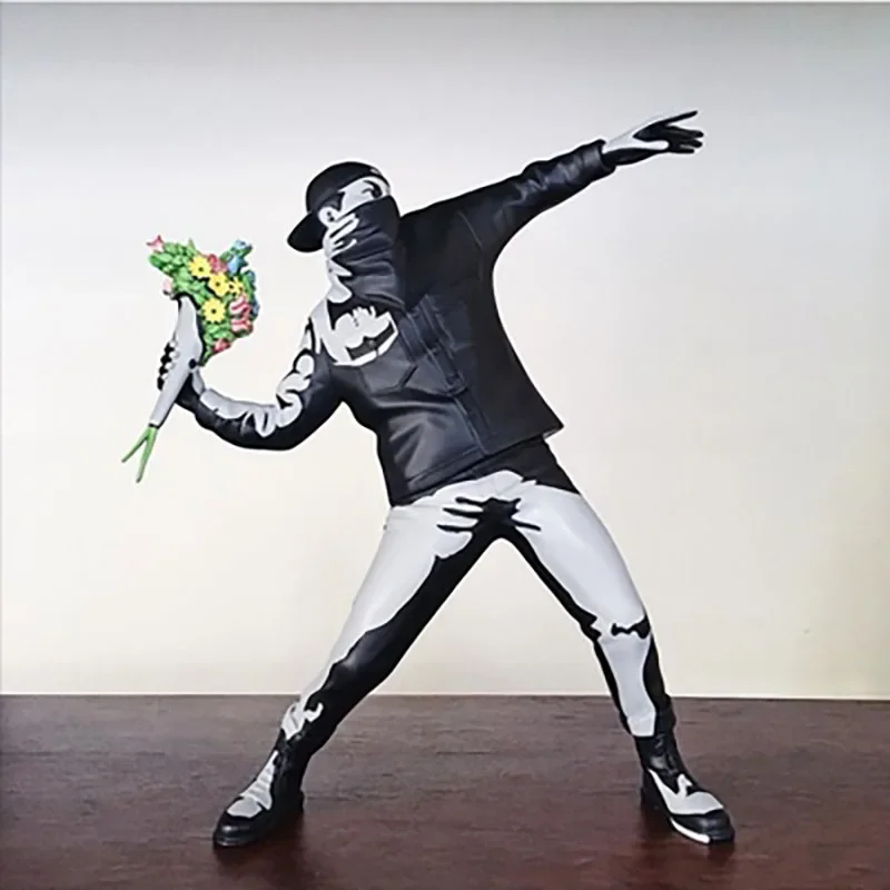 Home Decor Banksy Statue Nordic Room Decor Street Art Throwing Flowers Boy Resin Sculpture Desk Decoration Figure Figurines