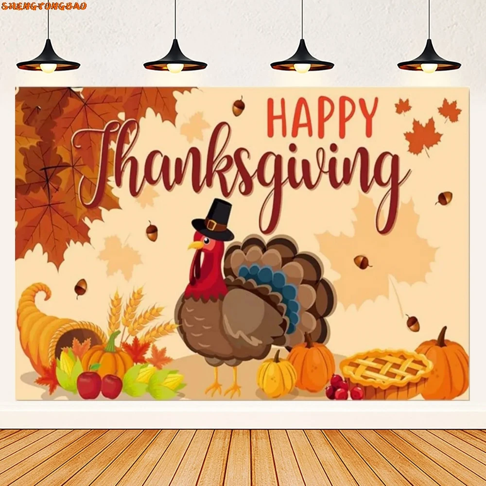 ﻿ Autumn Thanksgiving Day Theme Fall Pumpkin Maple Leave Turkey Farmhouse Barn Harvest Baby Portrait Photography Background Prop