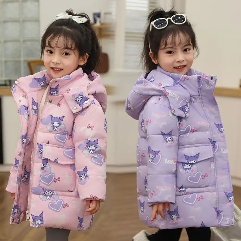 Hot Sanrio Girl Down Jackets Kuromi Hello Kitty Kawaii Autumn and Winter Clothing Children Loose Coat Cartoon Lovely New Style