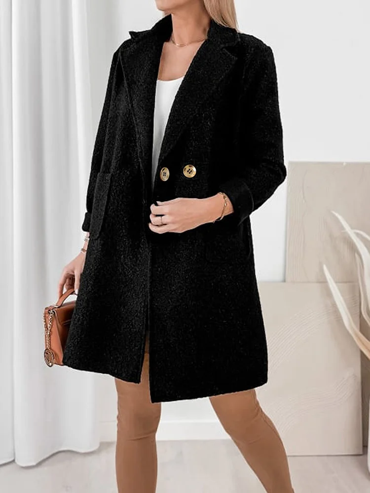 Gibsie plus size entalhado pescoço duplo breasted casaco de lã outono inverno feminino elegante outerwear bolsos solto preto casacos longos