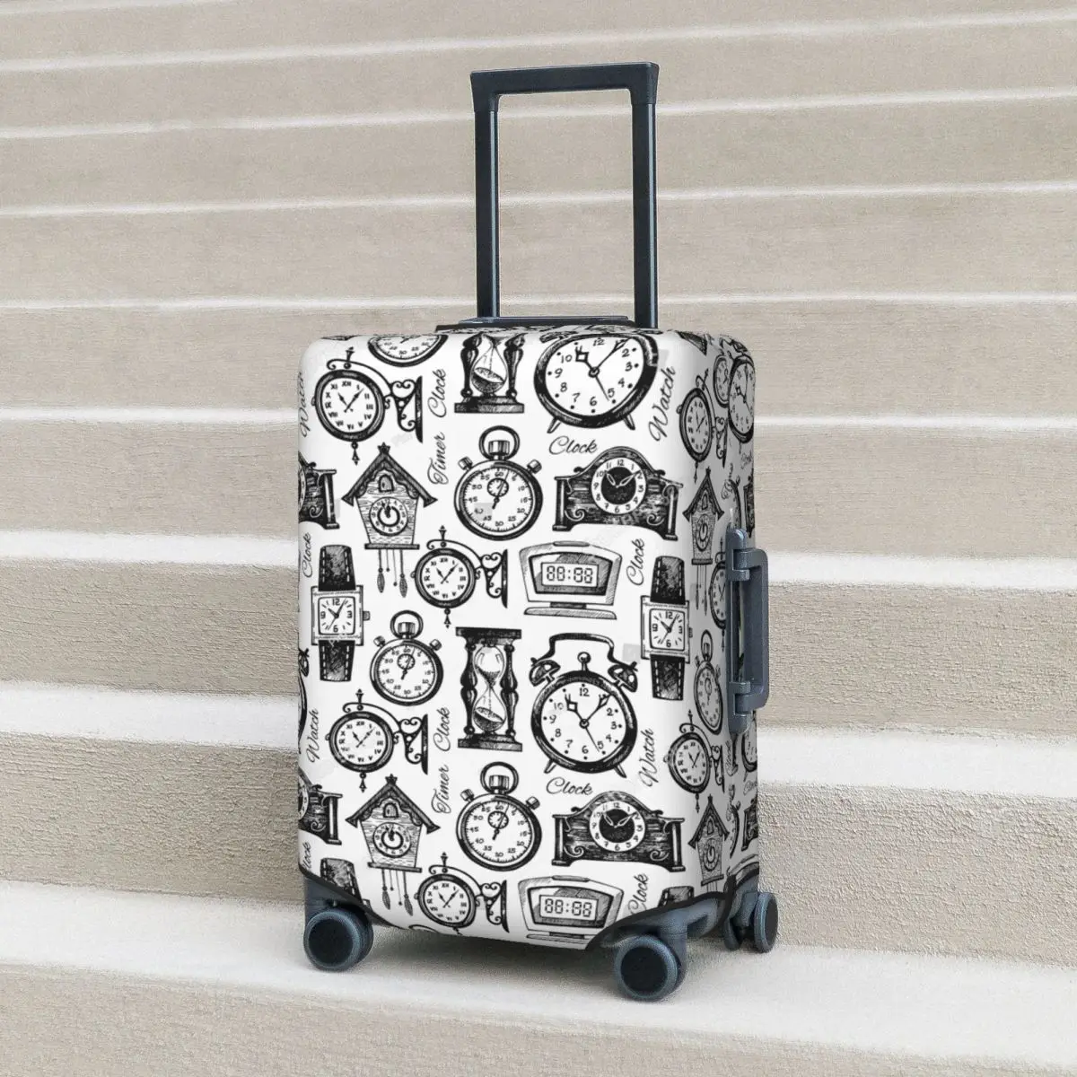 

Часы и часы, чехол для чемодана для эскизов, черно-белый, для отдыха, путешествий, практичный багаж, защита