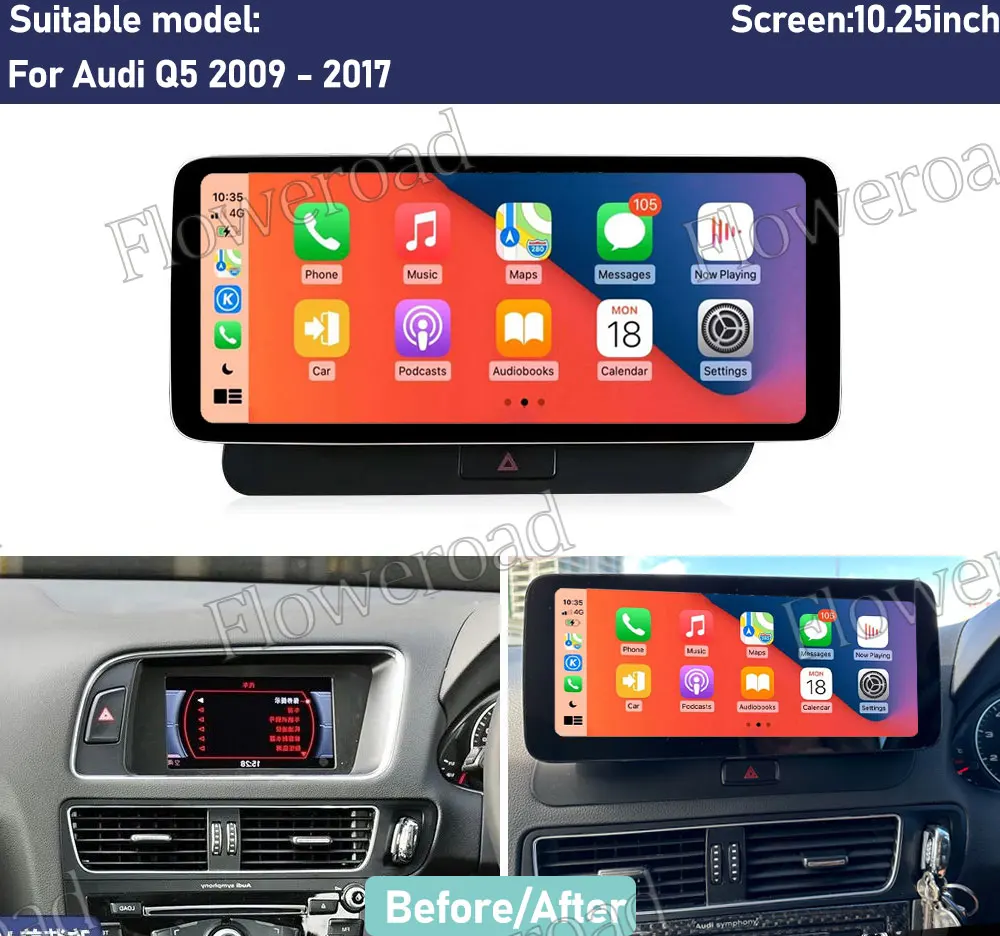 10.25 Inch Android For Audi Q5 2009 - 2017  Wireless CARPLAY Car Stereo Radio Pantalla Multimedia Player GPS Navigation Monitor