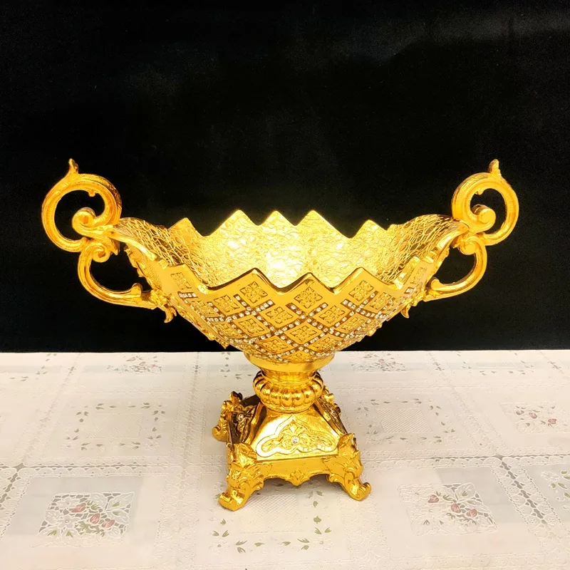 

European fruit plate electroplated craft home decoration binaural fruit plate gold ornament storage living room dining table