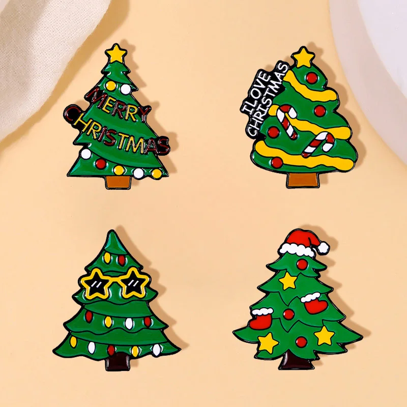 Xmas Enamel Brooch Christmas Tree Fully Decorated Alloy Pins Badge Backpack Clothing Accessories Fashion Jewelry Gift Drop Ship