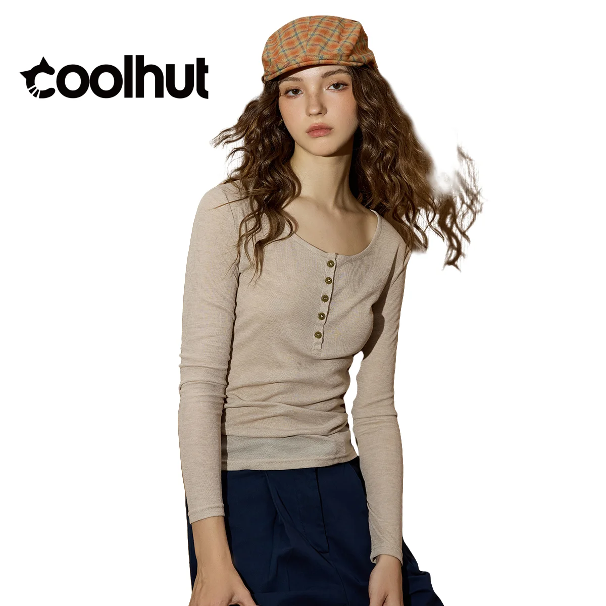 

COOLHUT Women's Knit Basic Tee Round Neck Long Sleeve Slim Fit Lightweight Tailored Shoulder Fall Casual Top Minimalist Style