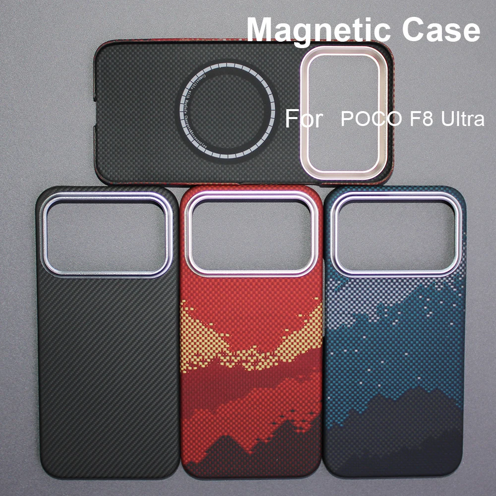 

Для xiaomi poco f8 ультра чехол арамидного волокна 600d кевлар ткань из углеродного волокна тонкий жесткий чехол магнитный черный тонкий светло-красный премиум-класса
