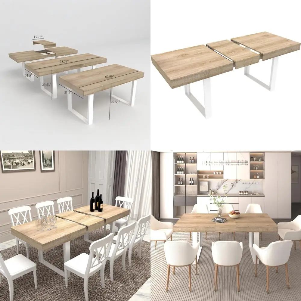 

Раздвижной обеденный стол на 6-10 человек, трансформируемый кухонный стол 63-78,7 дюймов с коническими U-образными ножками, раскладной стол для столовой в стиле фермерского дома