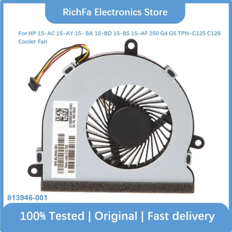 

Original used For HP 15-AC 15-AY 15- BA 15-BD 15-BS 15-AF 250 G4 G5 TPN-C125 C126 CPU Cooler Fan DC28000GAR0 813946-001