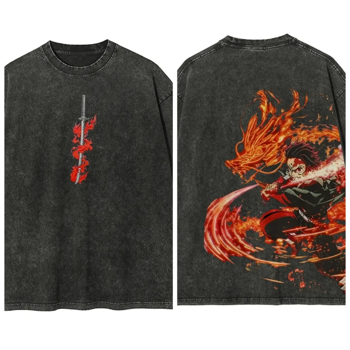 

"Demon Slayer"2026 New Retro Watermark Cotton Round-neck Loose Comfortable Short-Sleeved T-Shirt
