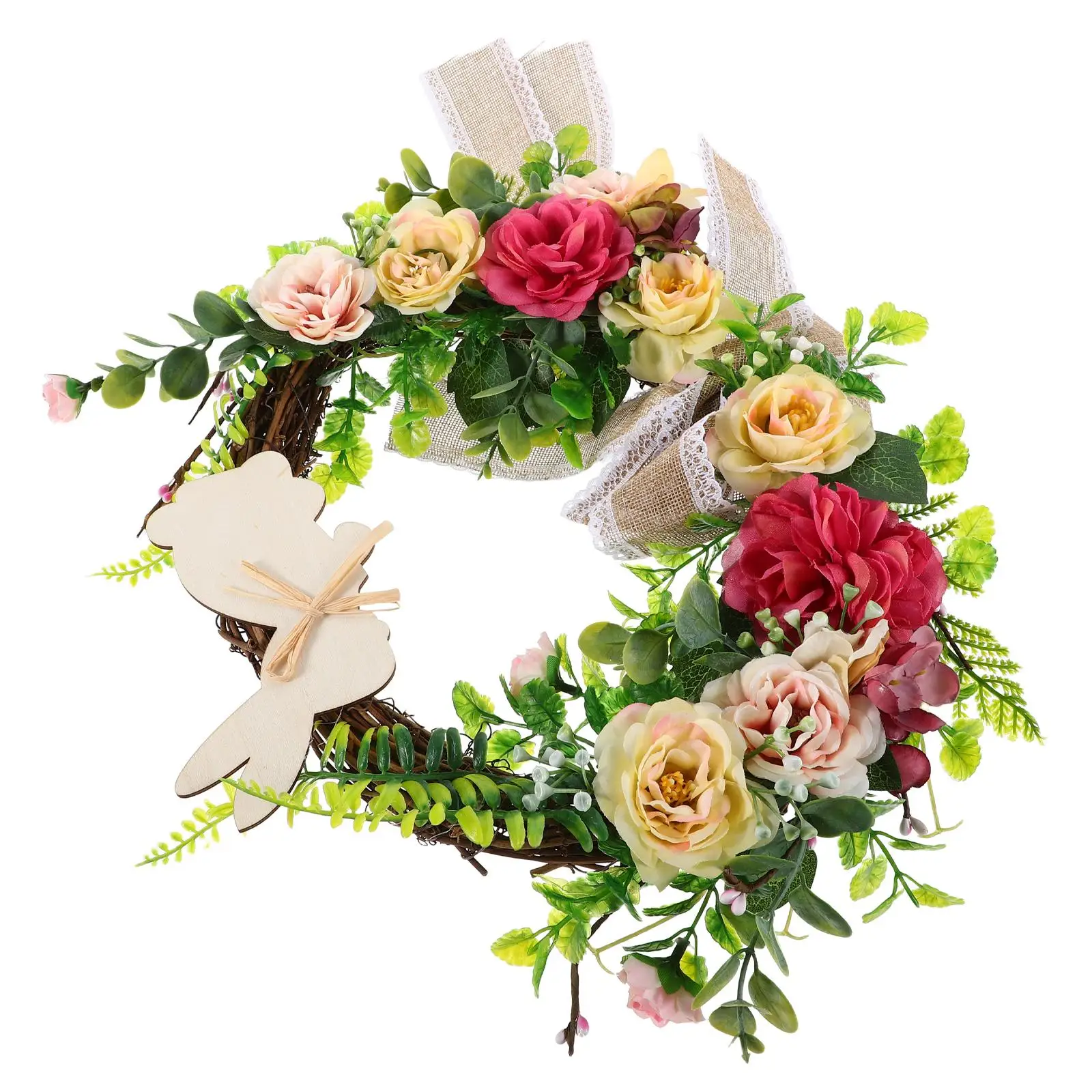 

Bunny Garland Artificial Rabbit Wreath Frame Spring Decor Front Door Year Round Indoor Outdoor Photo Prop Garden Ornaments