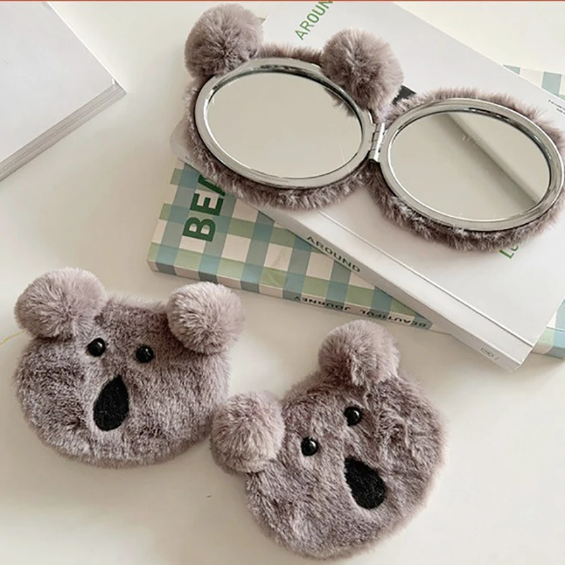 น่ารัก Koala Plush แต่งหน้ากระจกสองด้านพับแต่งหน้ากระจกแบบพกพาขนาดเล็กแต่งหน้ากระจกแบบพกพาเด็กกระจก