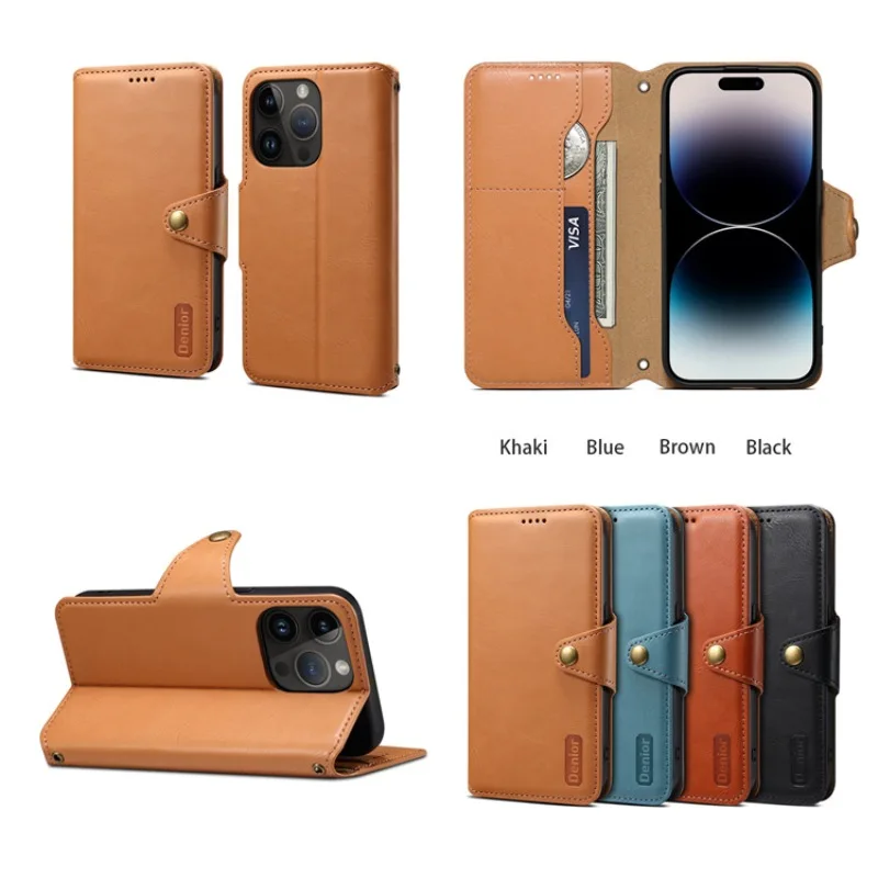 

Magnetic Buckle Flip Phone Cover for iPhone Air 17 16 15 14 13 12 11 Pro Max 7 8 Plus XS Max XR with Built-in Wallet Card Slots