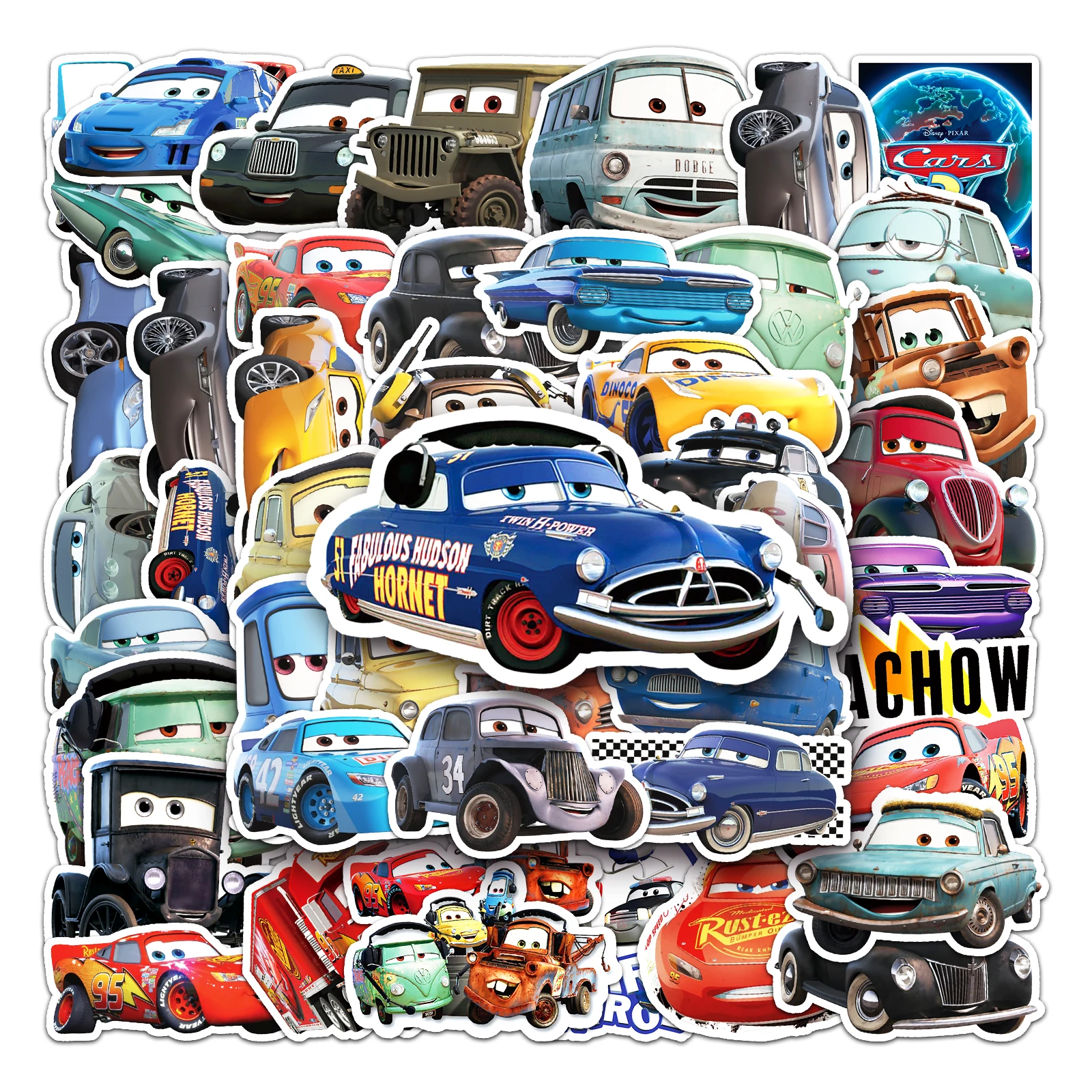 10/50Pcs Disney Cars Stickers Lightning McQueen Skateboard Laptop Guitar Suitcase Luggage Waterproof Anime Stickers Children Toy